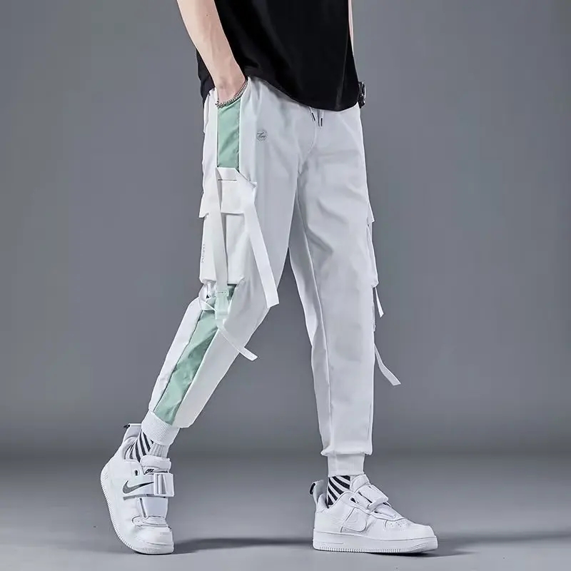 Fashion functional streamer overalls men's thin loose-fitting nine-point pants Korean version of the trend of foot-binding casua