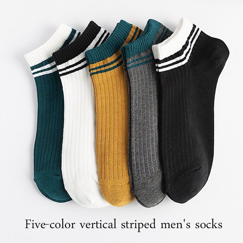 5 Pairs Sports Breathable Low Cut Boat Socks Spring Summer Cotton Striped Sports Korean Preppy Style Men Socks