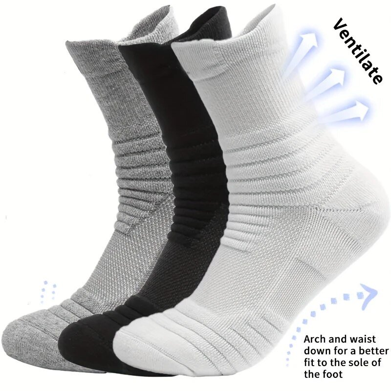 3pairs/Lot Men's Socks Compression Stockings Breathable Basketball Sports Cycling Socks Moisture Wicking High Elastic Tube Socks