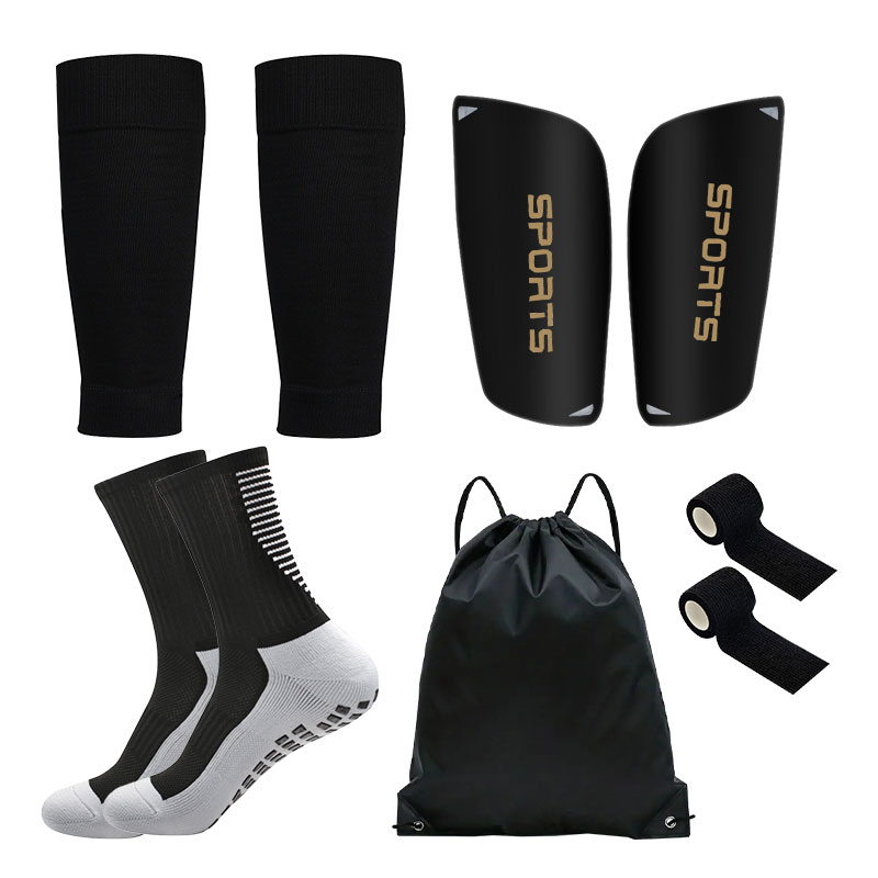 5PCS Set Teenagers Football Bag Soccer Socks Grip Men Sport Socks Soccer Leg Cover Shin Pads Soccer Training Shank Board Bandag