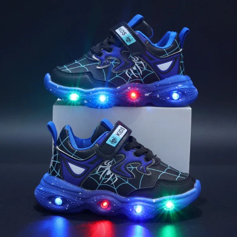 Disney Children Led Light Shoes Fashion Aoger Spiderman Boys Sneakers Girls Cartton Casual Shoes Breathable Kids Sport Shoes