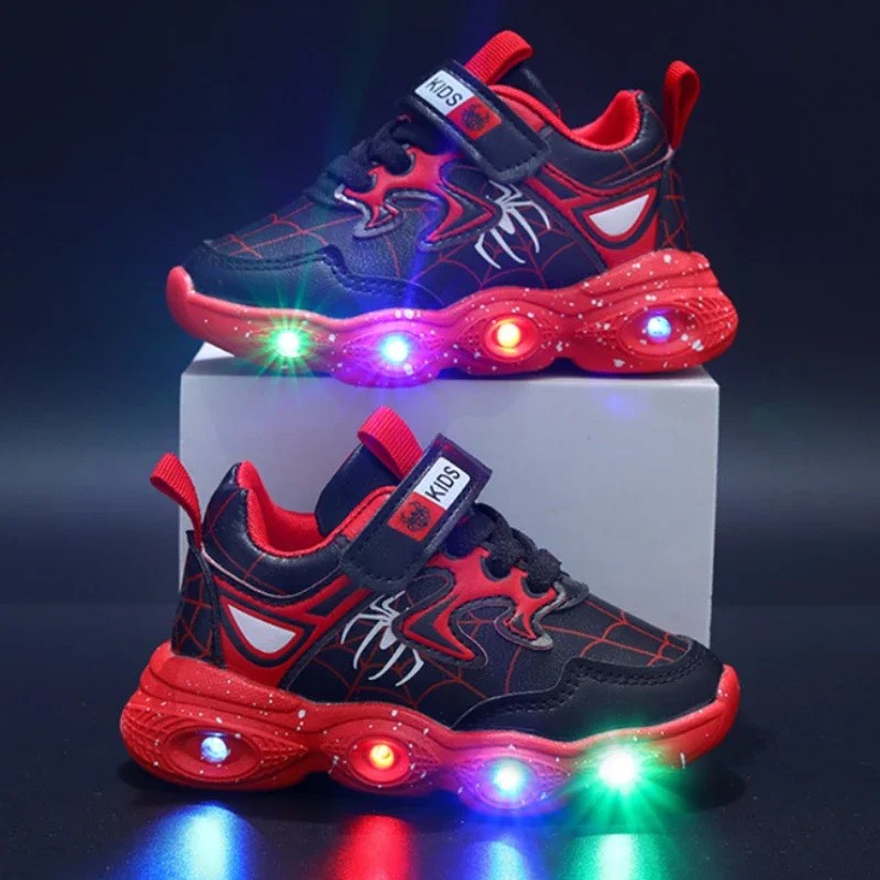 Disney Children's Led Light Shoes Fashion Aoger Spiderman Boys Sneakers Girls Cartton Casual Shoes Breathable Kids Sport Shoes